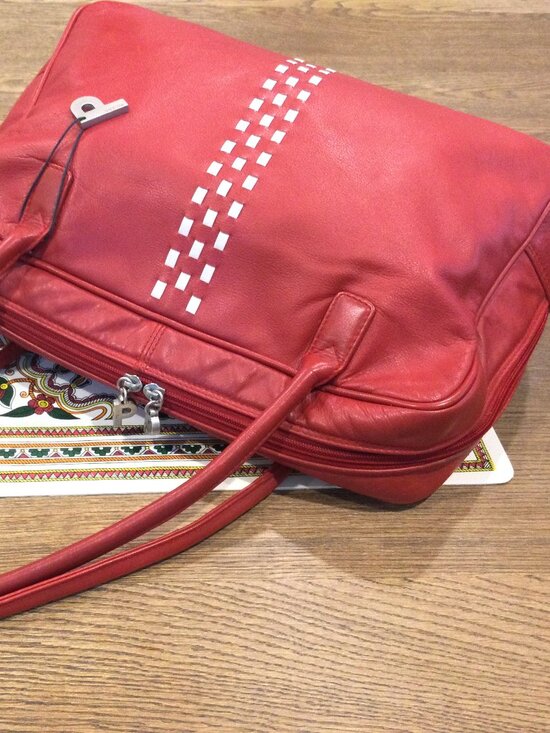 PICARD Red Leather Handbag Top Handle Medium Zip Bag - Picture 4 of 11